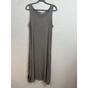 LOGO Sz M Lori Goldstein Modal Tank Dress Taupe Grey Flowy Dress